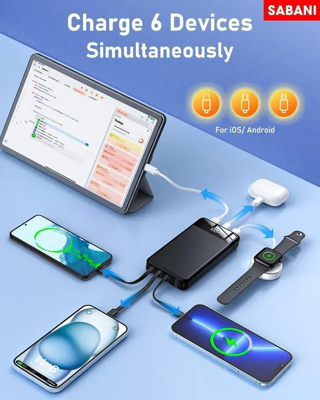 Alt view image 4 of 7 - Portable Charger 35000mAh Power Bank - Portable Battery with 4 Built in Cables 22.5W Fast Charging Battery Pack Compatible with iPhone 16 15 14 13  Android Phone etc (1 Pack Black)