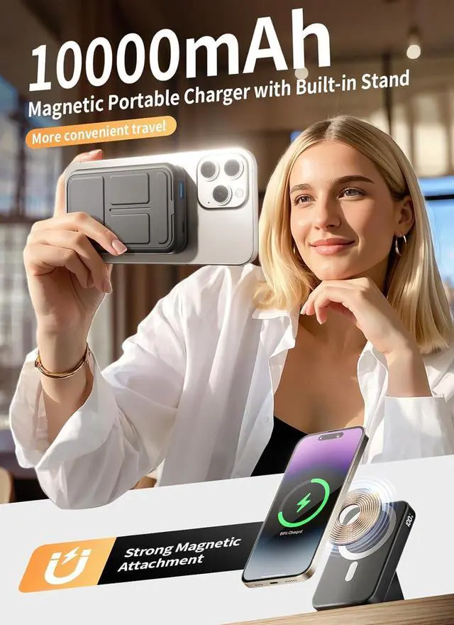 Alt view image 2 of 7 - 20000mAh Ultra-Portable-Charger-Power-Bank with Built in Cables&AC Wall Plug PD20W USB-C Fast Charging Cell Phone Charger Battery Pack LED Display Travel Battery Bank for All iPhone  Android