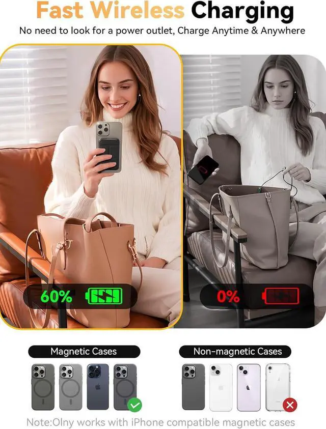 Alt view image 3 of 7 - 20000mAh Ultra-Portable-Charger-Power-Bank with Built in Cables&AC Wall Plug PD20W USB-C Fast Charging Cell Phone Charger Battery Pack LED Display Travel Battery Bank for All iPhone  Android