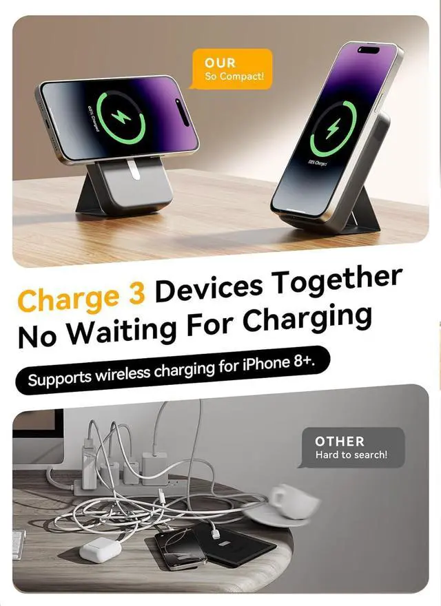 Alt view image 4 of 7 - 20000mAh Ultra-Portable-Charger-Power-Bank with Built in Cables&AC Wall Plug PD20W USB-C Fast Charging Cell Phone Charger Battery Pack LED Display Travel Battery Bank for All iPhone  Android