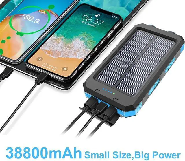 Alt view image 2 of 7 - Solar Charger Power Bank 38800mAh Portable Charger Fast Charger Dual USB Port Built-in Led Flashlight and Compass for All Cell Phone and Electronic Devices