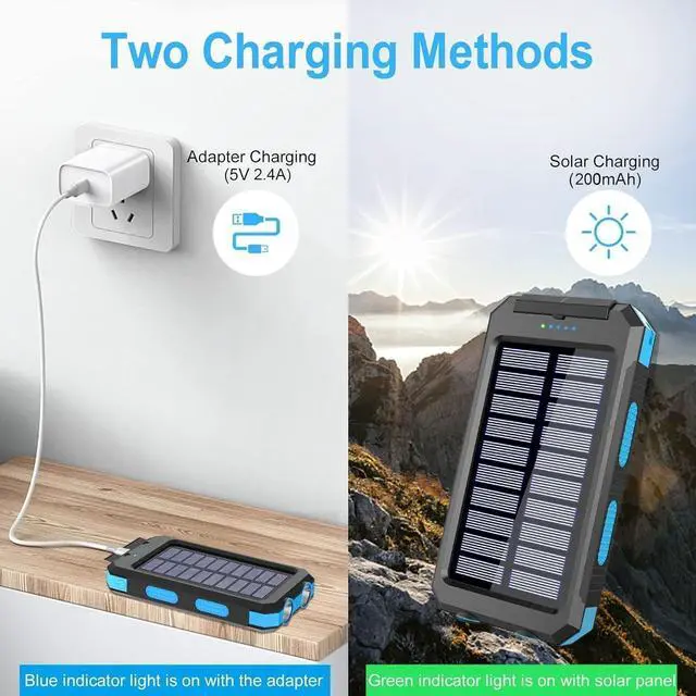 Alt view image 3 of 7 - Solar Charger Power Bank 38800mAh Portable Charger Fast Charger Dual USB Port Built-in Led Flashlight and Compass for All Cell Phone and Electronic Devices