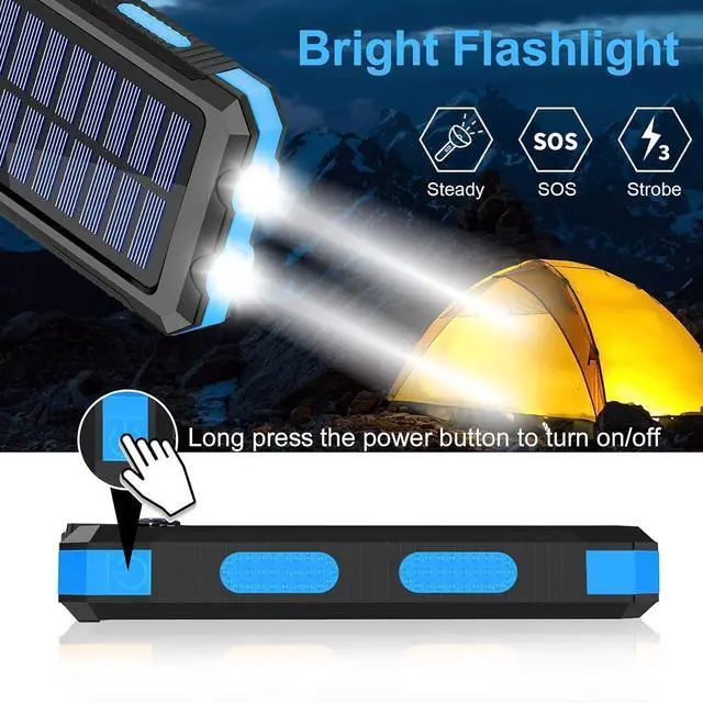Alt view image 6 of 7 - Solar Charger Power Bank 38800mAh Portable Charger Fast Charger Dual USB Port Built-in Led Flashlight and Compass for All Cell Phone and Electronic Devices