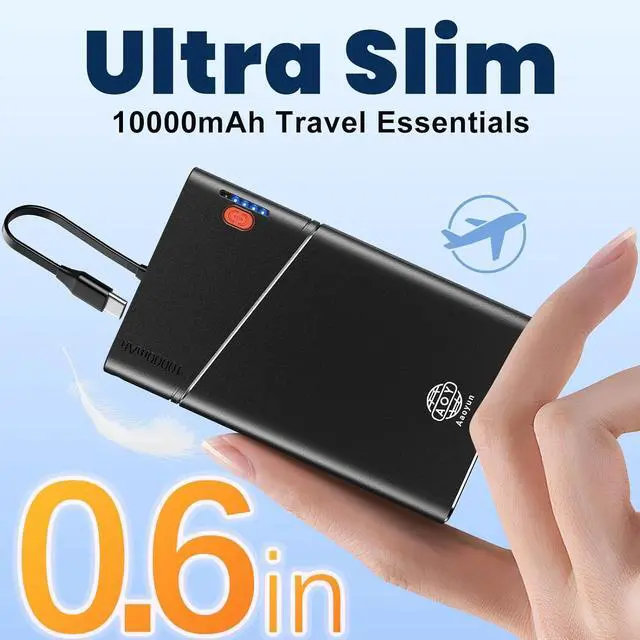 Alt view image 3 of 7 - Portable Charger Power Bank, 10000mAh 22.5W PD Super Fast Charging Powerbank with Built-in USB C in&Out Cable, Slim Battery Pack for iPhone 16/15 Samsung S24 Android, 2 Pack