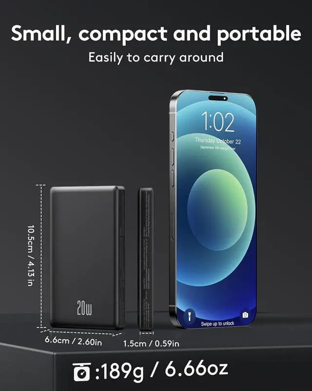 Alt view image 2 of 7 - 2025 for iPhone Magsafe Battery Pack Ultra Slim Magnetic Power Bank Fast Charging Wireless Portable Charger 10000mAh 20W Powerbank Compatible with iPhone 16/15/14/13/12 Series Metallic Black