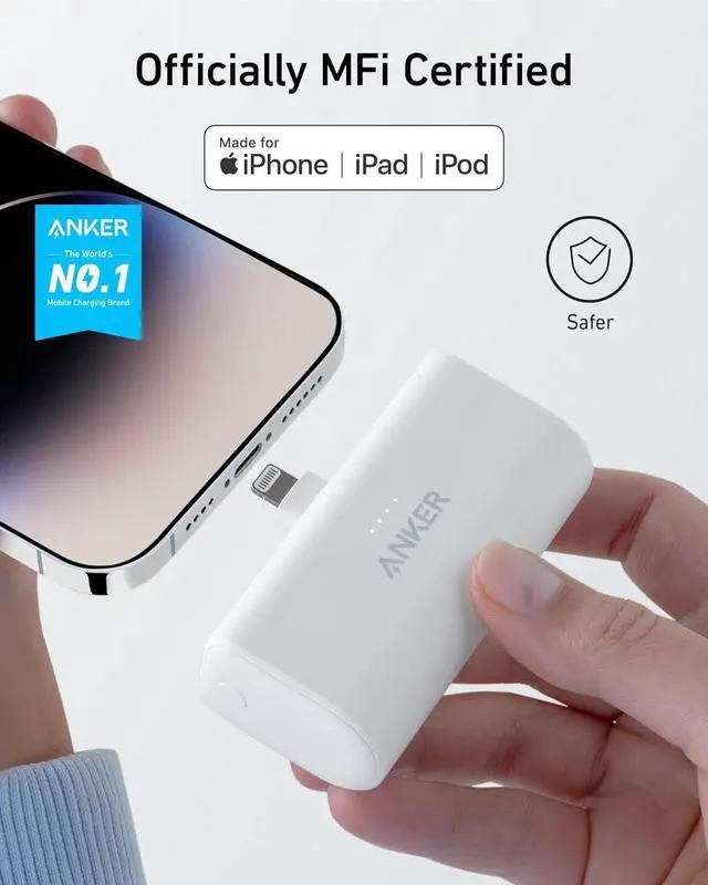 Alt view image 2 of 7 - Nano Power Bank with Built-in Lightning Connector Portable Charger 5 000mAh MFi Certified 12W Compatible with iPhone 14/14 Pro / 14 Plus / 14 Pro Max iPhone 13 and 12 Series (Black)