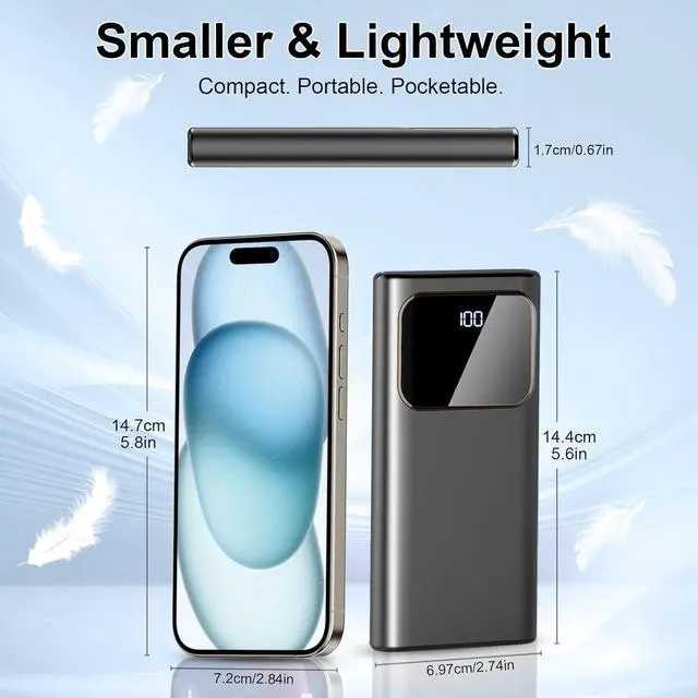 Alt view image 5 of 6 - Portable Charger 10000mAh Power Bank with PD 15w Fast Charging USB C in&out External Battery Pack Portable Cell Phone Charger for iPhone 16 15 14 13 /Pro/Pro Max/Plus  S23 S22 Android Phone
