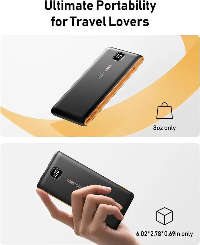 Alt view image 3 of 7 - Portable Charger Power Bank Built in Cables and Wall Plug, 10000mAh iPhone Battery Pack Fast Charging, USB C External Slim Power Bank, Travel Essentials Compatible with iPhone 16 15 14 13 Samsung iPad
