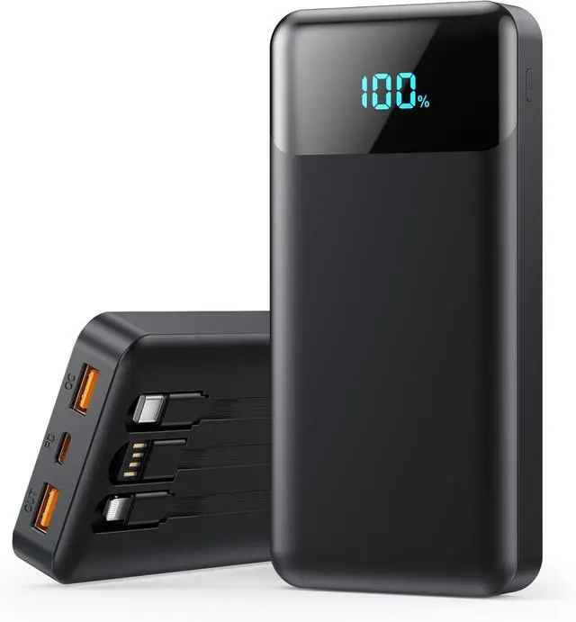 Main image of Portable Charger 40800mAh Power Bank with 3 Built-in Cable 25W PD USB C in&Out Power Bank Fast Phone Charging QC4.0 LED Display Portable Battery Pack Compatible with iPhone 16/15 Galaxy Android-Black