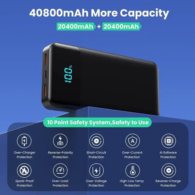 Alt view image 5 of 7 - Portable Charger 40800mAh Power Bank with 3 Built-in Cable 25W PD USB C in&Out Power Bank Fast Phone Charging QC4.0 LED Display Portable Battery Pack Compatible with iPhone 16/15 Galaxy Android-Black