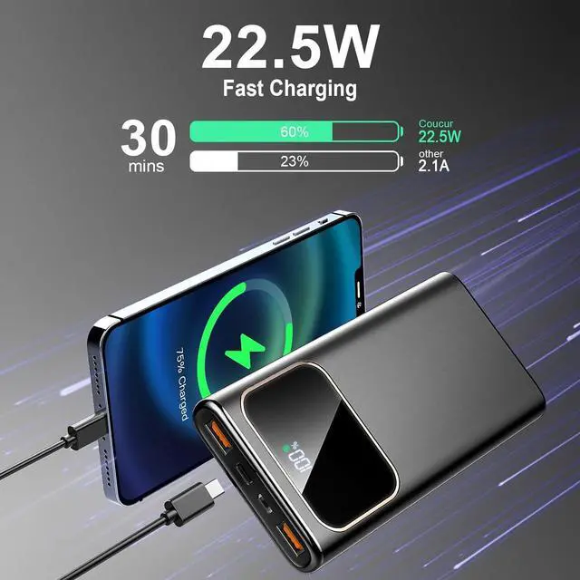 Alt view image 2 of 7 - Portable Charger 22.5W Fast Charging Power Bank 10000mAh with Digital Display Battery Pack Travel Essentials USB C Input Output 2-in-1 powerbank for iPhone 16/15/14 Series  Google Android
