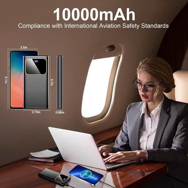 Alt view image 7 of 7 - Portable Charger 22.5W Fast Charging Power Bank 10000mAh with Digital Display Battery Pack Travel Essentials USB C Input Output 2-in-1 powerbank for iPhone 16/15/14 Series  Google Android