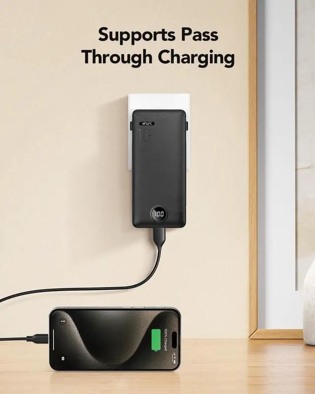 Alt view image 3 of 7 - Portable Charger Built-in Cables and AC Wall Plug USB C Power Bank 10000mAh Travel Essentials Phone Charger Compact Lightweight External Battery Pack for Smart Phones Tablets-Pure Black