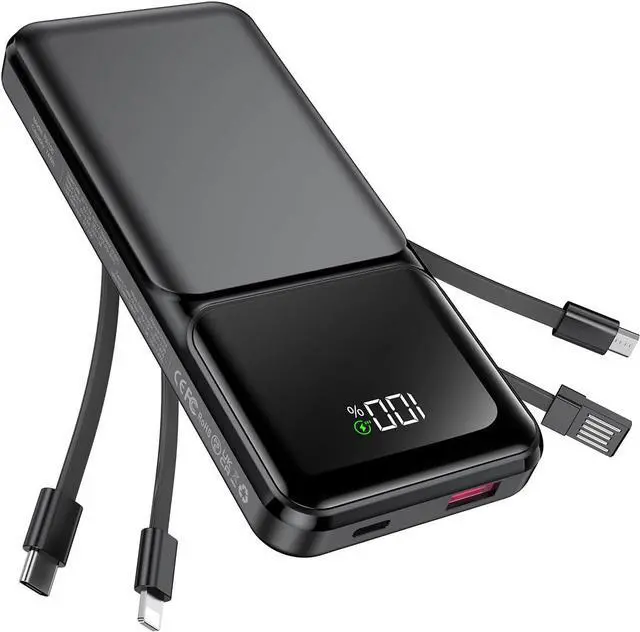 Main image of Portable Charger with Built in Cable - 20000mAh Fast Charging 22.5W Slim Power Bank USB C LED Display Travel Battery Pack 5 Outputs & 3 Inputs for iPhone  Android iPad Phones Tablets etc