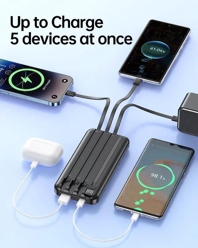 Alt view image 5 of 7 - Portable Charger with Built in Cable - 20000mAh Fast Charging 22.5W Slim Power Bank USB C LED Display Travel Battery Pack 5 Outputs & 3 Inputs for iPhone  Android iPad Phones Tablets etc