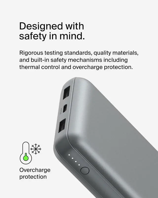 Alt view image 7 of 7 - Portable Charger USB-C Power Bank 20 000mAh w/ 2 USB-A Ports 15W w/A to C Cable for iPhone 16 15  Galaxy S25 Pixel iPad Nintendo Switch 2 & More - Gray