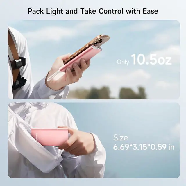 Alt view image 6 of 7 - 2-Pack Portable Charger Slimmer 10000mAh 15W Power Bank USB C in&Out Fast Charging Battery Pack External Portable Power Bank for iPhone 16 15 14 13 12 iPad Airpods  S23 S22 Pixel etc