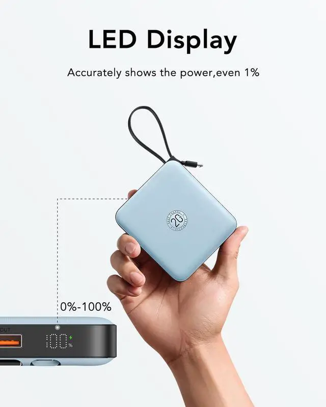 Alt view image 3 of 7 - 10000mAh Portable Charger for iPhone with Built-in Cables PD 20W Fast Charging Power Bank Battery Pack for iPhone 16 15 14 13  Galaxy S25 S24 Series Android Blue(1 Pack)