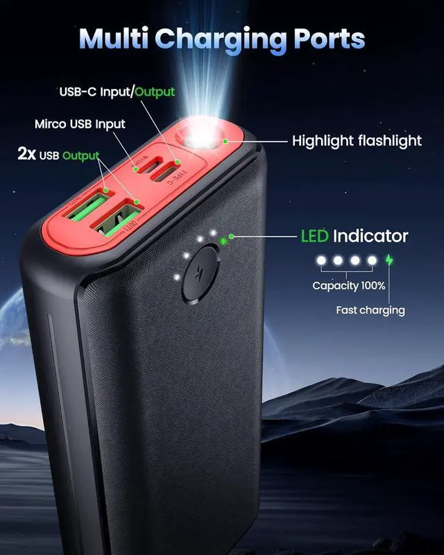 Alt view image 4 of 7 - Portable Charger Power Bank 40000mah, USB C Fast Charging 22.5W External Battery Pack Phone Charger Quick Charge with 3 Outputs & 2 Inputs for iPhone Android Samsung Travel Essentials Camping
