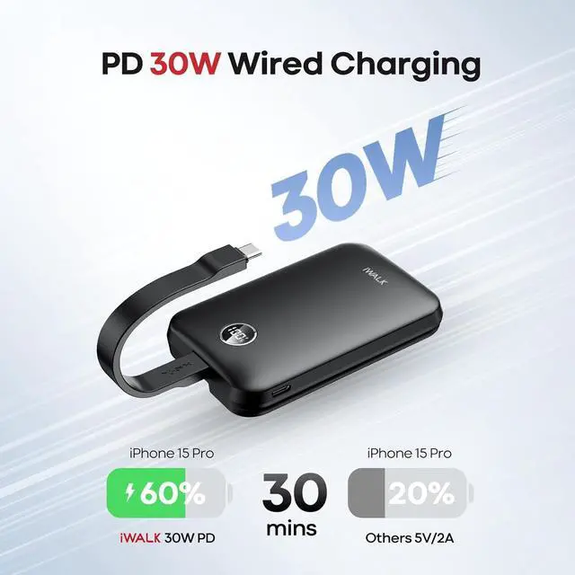 Alt view image 2 of 7 - Magnetic Power Bank 10000mAh 30W Wireless Portable Charger with Fast Charging USB-C Cable Qi2 Certified 15W Battery Pack with LED Display for iPhone 16/16 Pro/15/14/13/12 Series  Galaxy