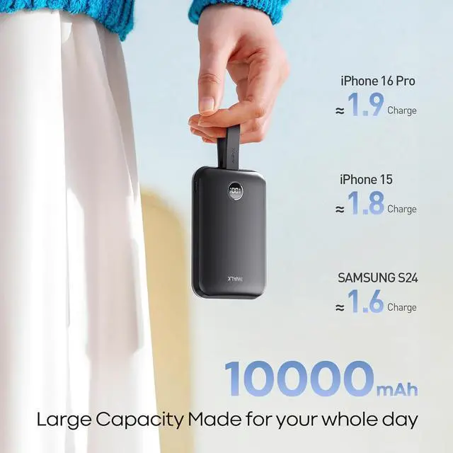 Alt view image 4 of 7 - Magnetic Power Bank 10000mAh 30W Wireless Portable Charger with Fast Charging USB-C Cable Qi2 Certified 15W Battery Pack with LED Display for iPhone 16/16 Pro/15/14/13/12 Series  Galaxy