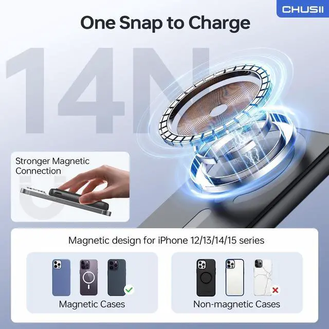 Alt view image 2 of 7 - for Magsafe Portable Charger 12000mAh Wireless Magnetic Power Bank with Stand and USB C in/Out Fast Charging for Magsafe Battery Pack Compatible with iPhone 15/14/13/12 Pro/Pro Max Series-Black