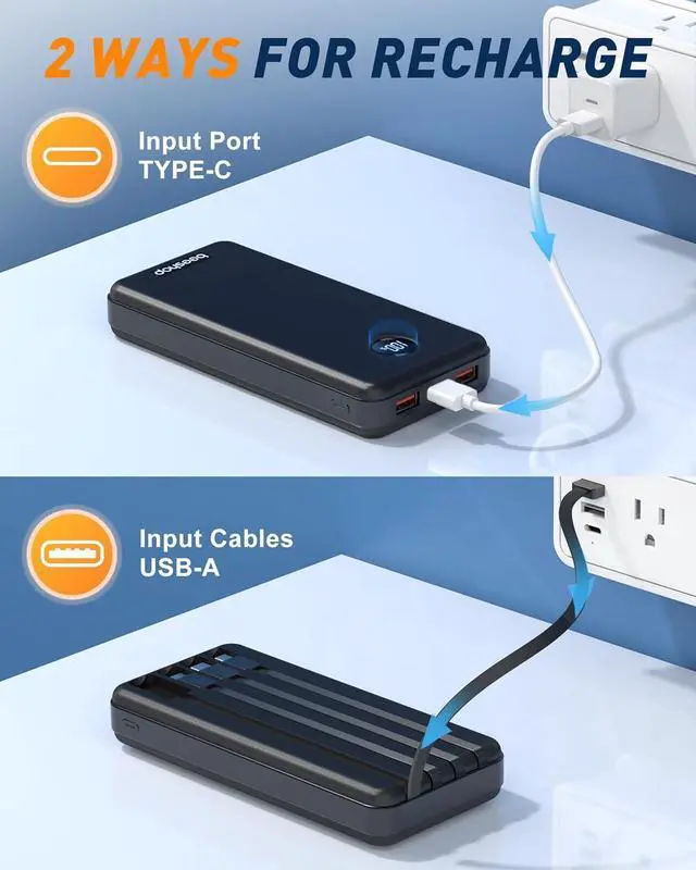Alt view image 7 of 7 - BEESHOP Portable Charger Power Bank - 37000mAh Portable Battery with 4 Built-in Cables, 22.5W Fast Charging Battery Pack Bank Compatible with iPhone 16 15 14 13 Android Samsung Phone etc(1 Pack)