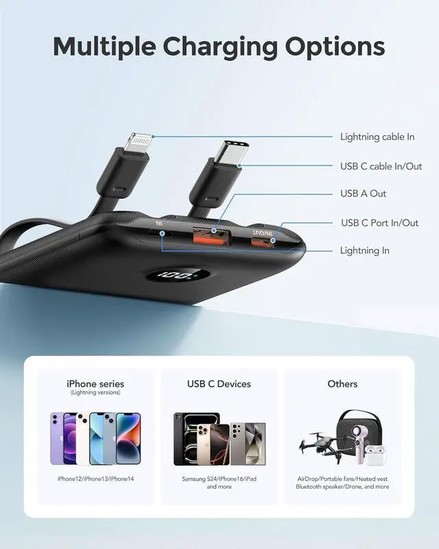 Alt view image 6 of 7 - 2-Pack 10000mAh Dual USB Portable Charger USB-C Fast Charging Power Bank Backup Charger for iPhone 15/14/13 Galaxy S23/22 Pixel and etc