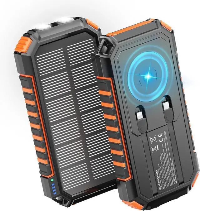 Main image of Riapow Solar Charger Power Bank: 27000mAh Wireless Portable Charger Built-in Cables - 22.5W Fast Charging Battery Bank with USB C - PD QC3.0 External Battery Pack for Phone - 2 Flashlights for Outdoor