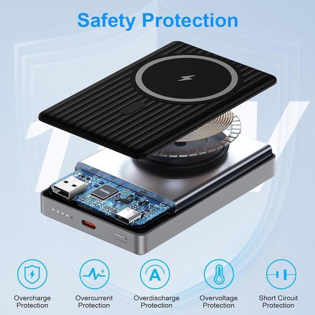 Alt view image 6 of 7 - Wireless Portable Charger Android Magnetic Power Bank for Galaxy S25 Ultra/S24 Ulra FE/S23/S22/S21/S20/Pixel 9/8a/8 10000mAh Magsafe Battery Pack 20W USB-C Cable Fast Charging for iPhone 16/15