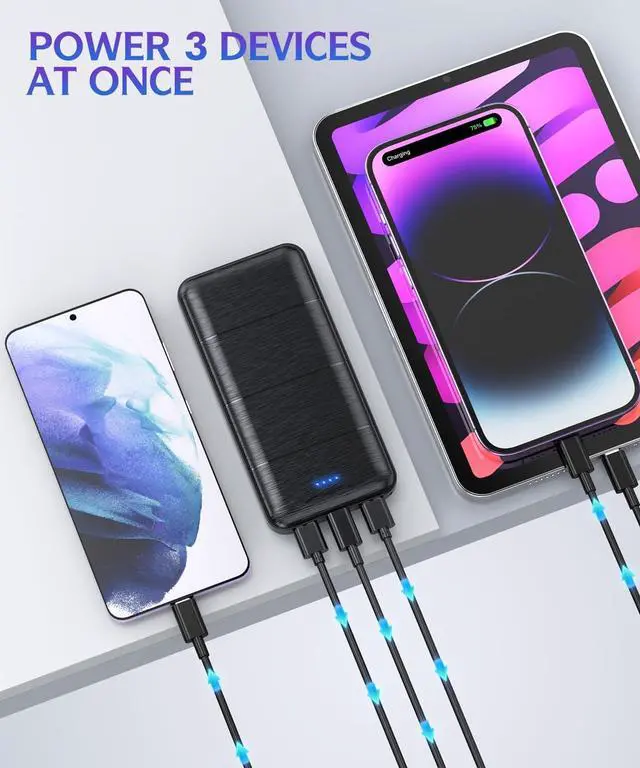 Alt view image 2 of 7 - Portable Charger 2-Pack 15000mAh Power Bank Dual USB and Type-C Output 5V3.1A Fast Charger Battery Pack for iPhone 16 15 14 13 12 X  S24 S23 Google iPad etc (Light Black and White)