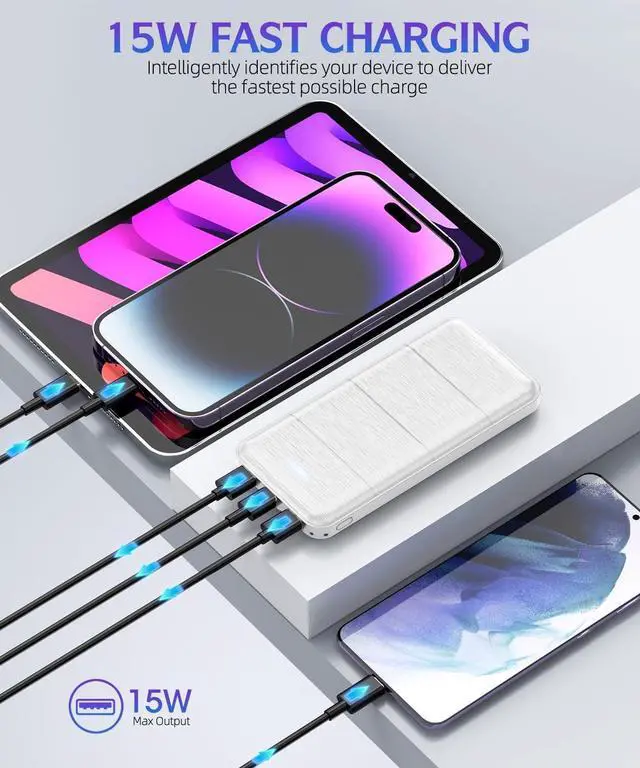 Alt view image 5 of 7 - Portable Charger 2-Pack 15000mAh Power Bank Dual USB and Type-C Output 5V3.1A Fast Charger Battery Pack for iPhone 16 15 14 13 12 X  S24 S23 Google iPad etc (Light Black and White)