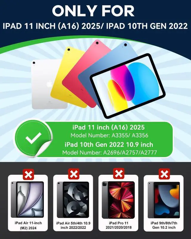 Alt view image 2 of 7 - Cantis Case for iPad 11-inch (A16) 2025/ iPad 10th Generation 2022 (10.9 inch) with Screen Protector iPad 11th Case with 360 Degree Rotating Stand/Shoulder Strap/Pencil Holder Navy Blue