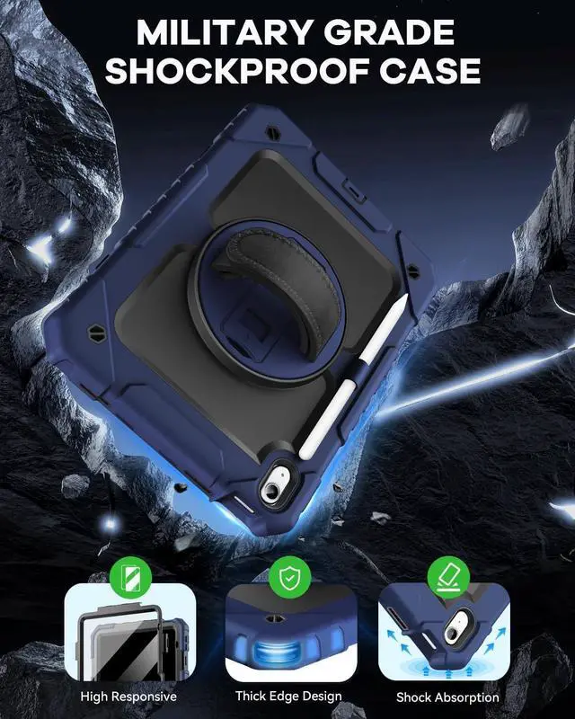 Alt view image 4 of 7 - Cantis Case for iPad 11-inch (A16) 2025/ iPad 10th Generation 2022 (10.9 inch) with Screen Protector iPad 11th Case with 360 Degree Rotating Stand/Shoulder Strap/Pencil Holder Navy Blue
