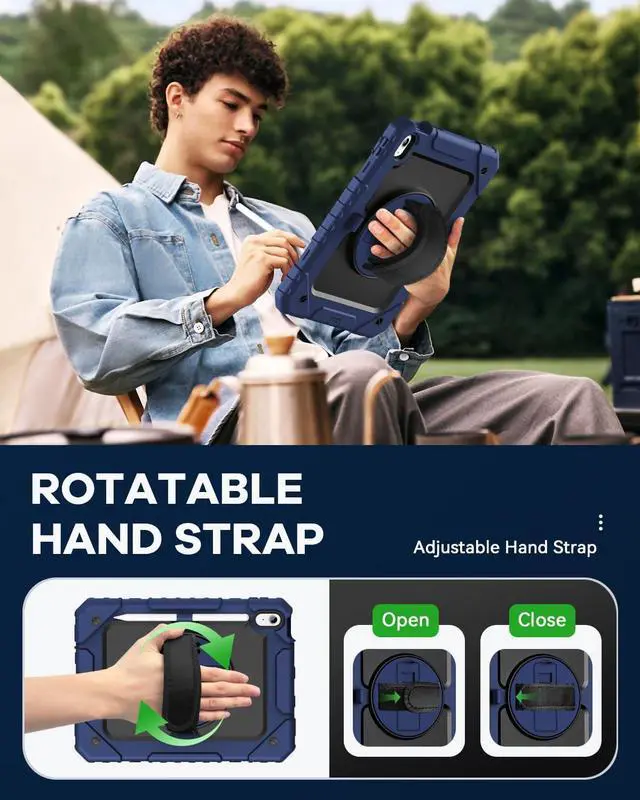 Alt view image 6 of 7 - Cantis Case for iPad 11-inch (A16) 2025/ iPad 10th Generation 2022 (10.9 inch) with Screen Protector iPad 11th Case with 360 Degree Rotating Stand/Shoulder Strap/Pencil Holder Navy Blue