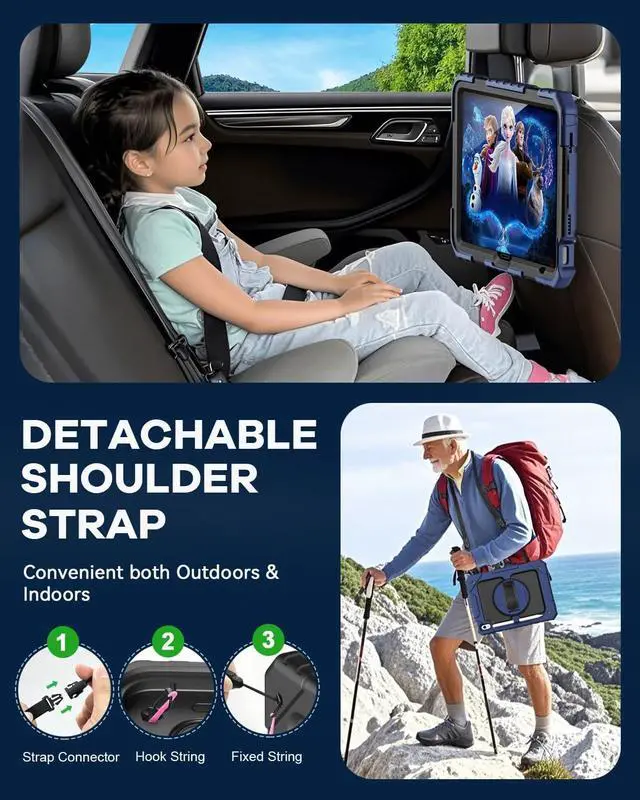 Alt view image 7 of 7 - Cantis Case for iPad 11-inch (A16) 2025/ iPad 10th Generation 2022 (10.9 inch) with Screen Protector iPad 11th Case with 360 Degree Rotating Stand/Shoulder Strap/Pencil Holder Navy Blue