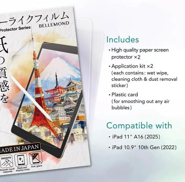 Alt view image 3 of 7 - | The Original Made in Japan Paper Screen Protector for iPad 11 (A16 2025) & 10.9 (10th Gen 2022) | Matte Surface PET Film for Writing Drawing & Note-Taking | 2 Set