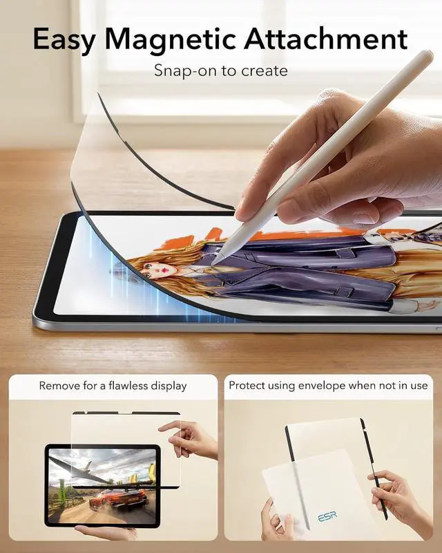 Alt view image 4 of 7 - Paper-Feel Magnetic Screen Protector for iPad 11th/10th Generation A16 (11/10.9 Inch 2025/2022) Write and Draw Like on Paper Detachable and Reusable Compatible with Tempered Film Anti-Glare