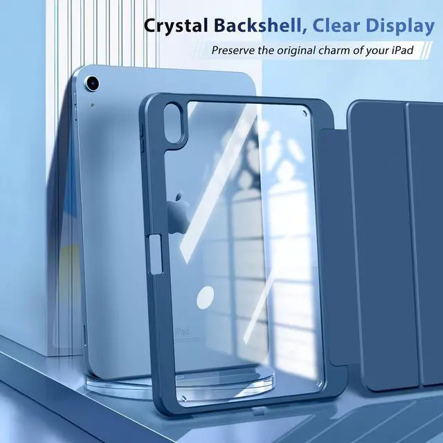 Alt view image 3 of 7 - Case for iPad (A16) 11th Generation 11 Inch 2025 iPad 10th Generation Case 10.9 Inch 2022 with Pencil Holder Slim Protective Cover with Clear Back Shell Auto Wake/Sleep Abyss Blue