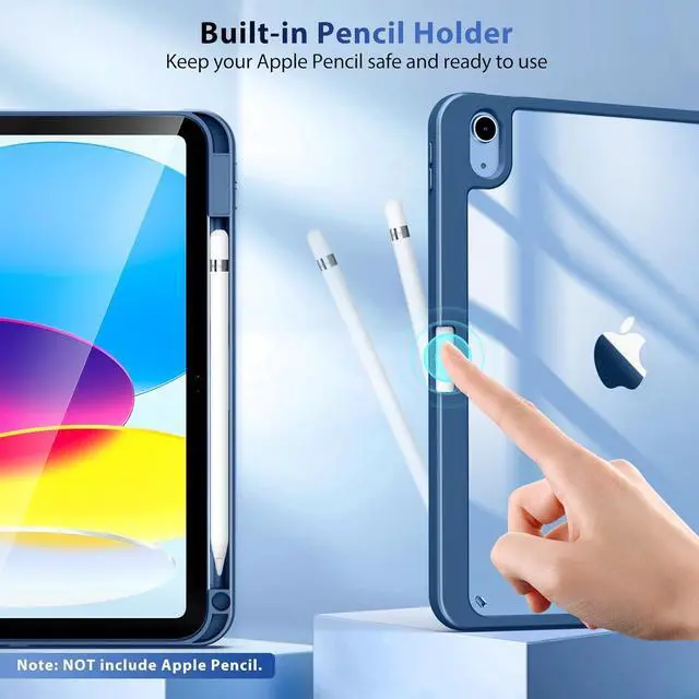 Alt view image 4 of 7 - Case for iPad (A16) 11th Generation 11 Inch 2025 iPad 10th Generation Case 10.9 Inch 2022 with Pencil Holder Slim Protective Cover with Clear Back Shell Auto Wake/Sleep Abyss Blue
