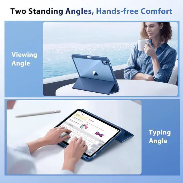 Alt view image 7 of 7 - Case for iPad (A16) 11th Generation 11 Inch 2025 iPad 10th Generation Case 10.9 Inch 2022 with Pencil Holder Slim Protective Cover with Clear Back Shell Auto Wake/Sleep Abyss Blue