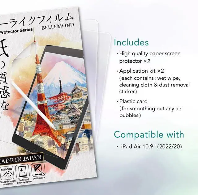 Alt view image 3 of 7 - | The Original Made in Japan Paper Screen Protector for iPad Air 10.9 (5th/4th Gen 2022/2020) | Matte Surface PET Film for Writing Drawing & Note-Taking | 2 Set