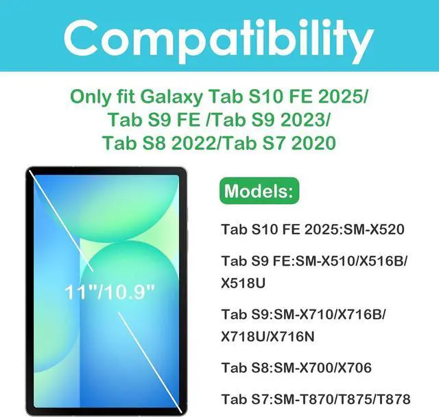 Alt view image 2 of 7 - 2 Pack Screen Protector for Galaxy Tab S10 FE 2025/Tab S9 FE 10.9/ S9 2023/ Tab S8 2022/ Tab S7 2020 11 Hardness Tempered Glass Screen Film Guard for Tablet SM-X520/X510/X710/X700/T870