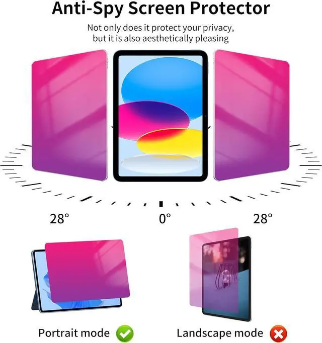 Alt view image 3 of 7 - Privacy Screen Protector for iPad A16 11th/10th Generation 10.9 inch (2025/2022) Tempered Glass Anti-Spy Anti Blue Light [Face ID &  Pencil Compatible] Case Friendly