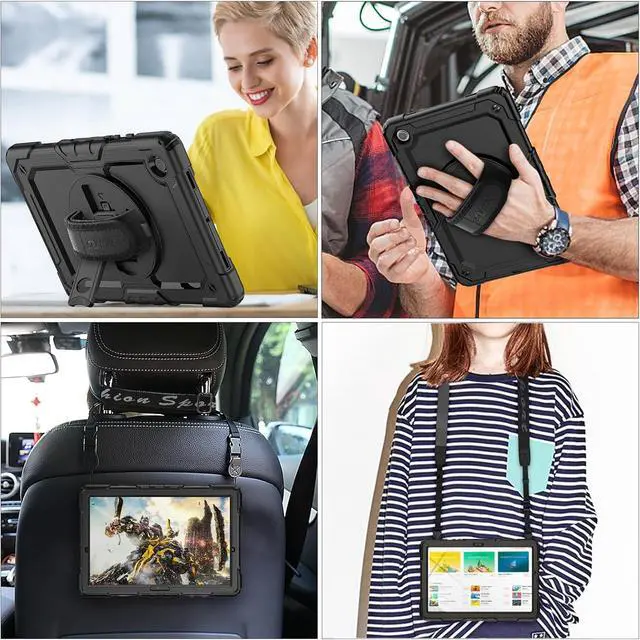 Alt view image 3 of 7 - Case for SAM-SUNG Galaxy Tab A9 8.7'', Full-Body Drop Protection Case with Screen Protector Pencil Holder [360 Rotating Hand Strap] &Stand, Black