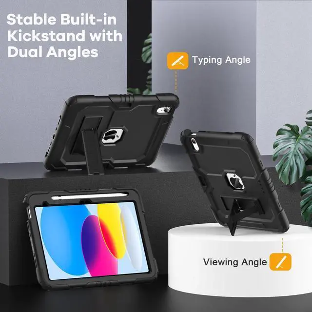 Alt view image 5 of 7 - OKP Case for iPad 11 inch (A16) 2025/ iPad 10th Generation 10.9'' 2022, Heavy Duty Shockproof Rugged 11th/ 10 th Gen Protective Cover with Pencil Holder/Kickstand for Kids Women Men, Black