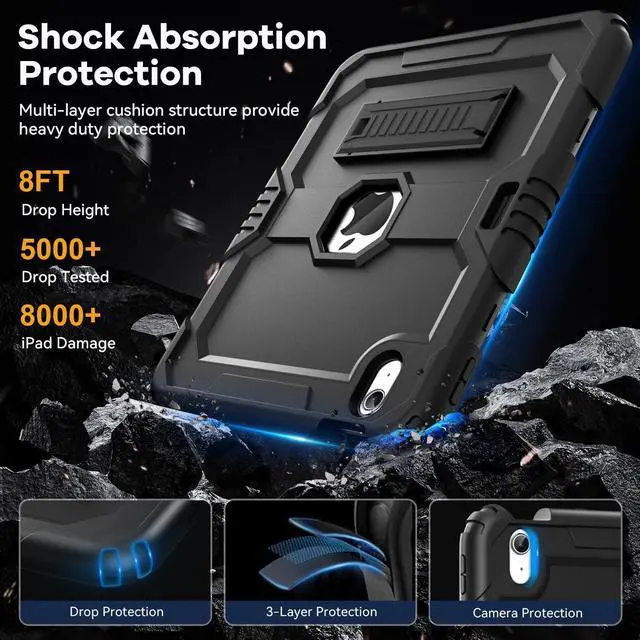 Alt view image 6 of 7 - OKP Case for iPad 11 inch (A16) 2025/ iPad 10th Generation 10.9'' 2022, Heavy Duty Shockproof Rugged 11th/ 10 th Gen Protective Cover with Pencil Holder/Kickstand for Kids Women Men, Black