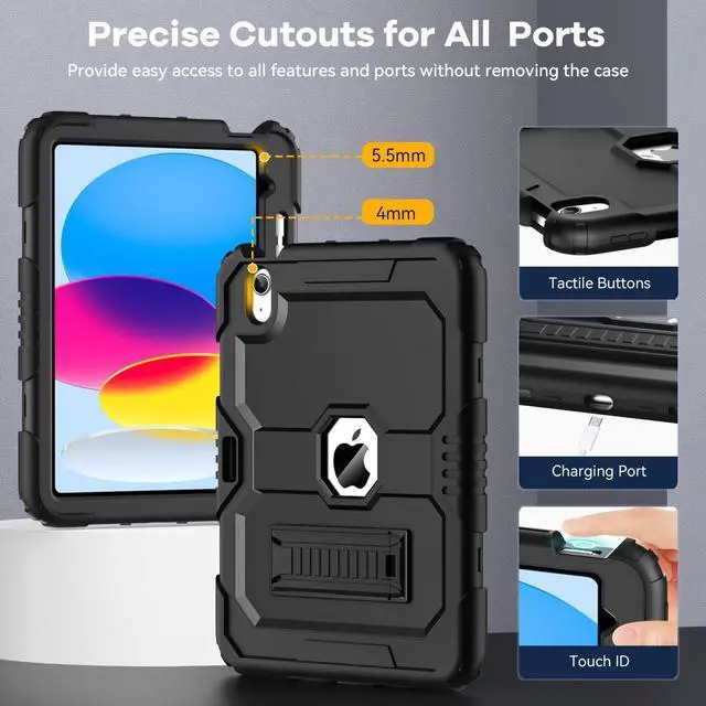 Alt view image 7 of 7 - OKP Case for iPad 11 inch (A16) 2025/ iPad 10th Generation 10.9'' 2022, Heavy Duty Shockproof Rugged 11th/ 10 th Gen Protective Cover with Pencil Holder/Kickstand for Kids Women Men, Black