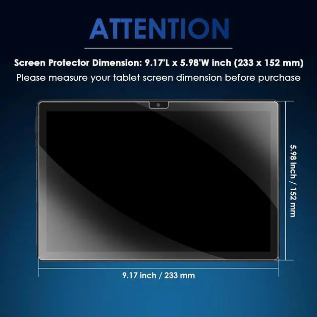 Alt view image 2 of 7 - 2-PACK 10 inch Tablet Screen Protector [9.17 * 5.98 / 233mm * 152mm] Ultra-Clear Anti-Scratch Tempered Glass 10.1 inch Tab Compare size of Tempered Glass Film with Size of your Tablet