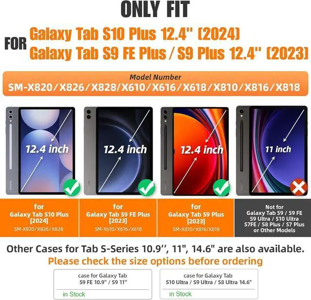 Alt view image 2 of 7 - Case for  Galaxy Tab S10 Plus/ S9 FE Plus/ S9 Plus 5G Tablet 12.4 Case with Screen Protector Pencil Holder [360 Rotating Hand Strap] &Stand Drop-Proof Skyblue1